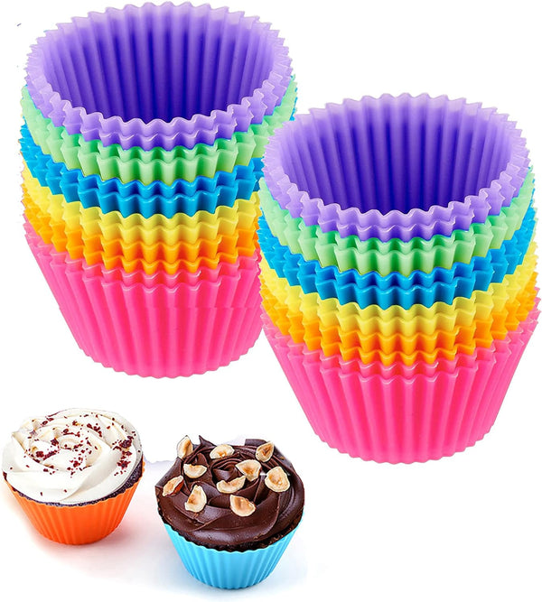 24 Reusable Silicone Cupcake Baking Cups 275 inch Non-Stick Muffin Liners in 6 Rainbow Colors