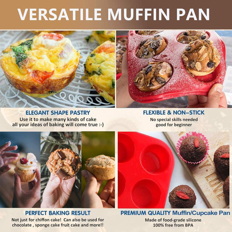 Silicone Muffin Pan - European LFGB Certified Non-Stick BPA-Free Red