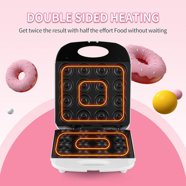 Portable Double-Sided Mini Donut and Pancake Maker - Non-Stick 16 Hole Machine for Children and Family Travel