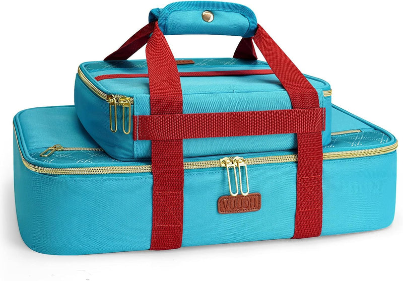 Double Insulated Casserole Carrier Bag - Hot  Cold Food Carry Bag for Potluck Parties Picnics and Traveling Blue