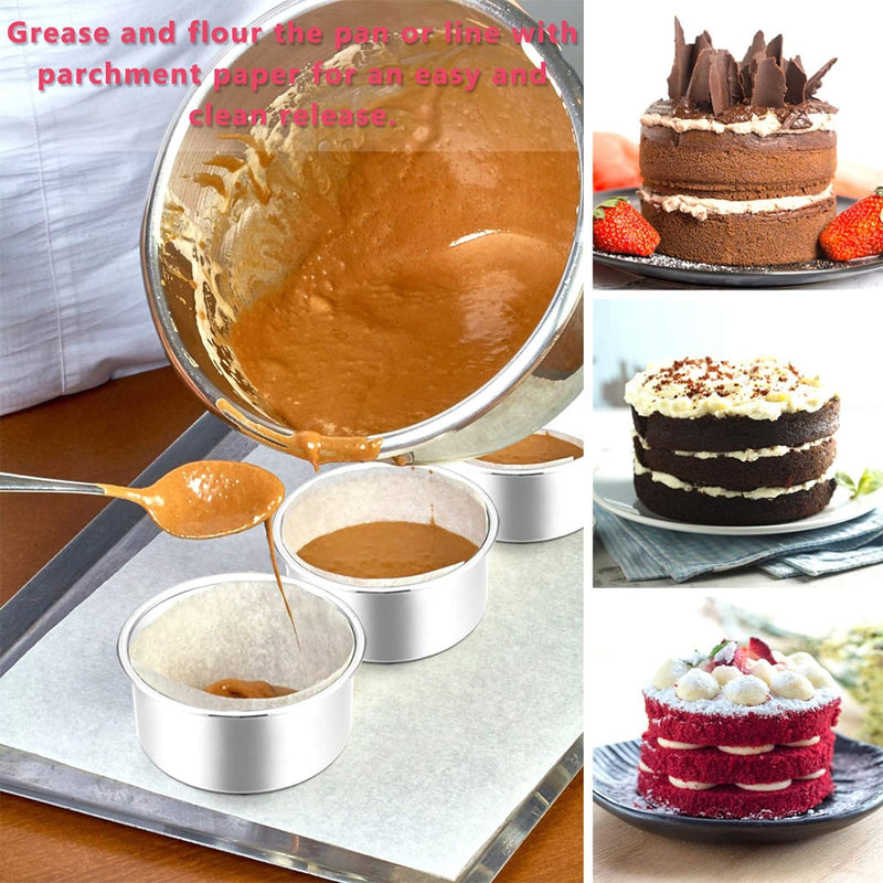 E-far Mini Round Cake Pan Set - Stainless Steel Non-Toxic Baking Pans Mirror Finish Dishwasher Safe Set of 3