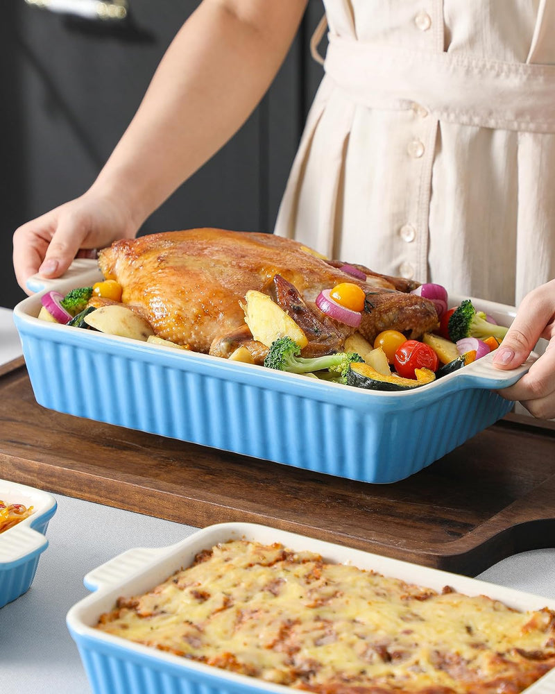 BakeBake Porcelain Casserole Dish Set with Handles and Deep Lasagna Pans in White