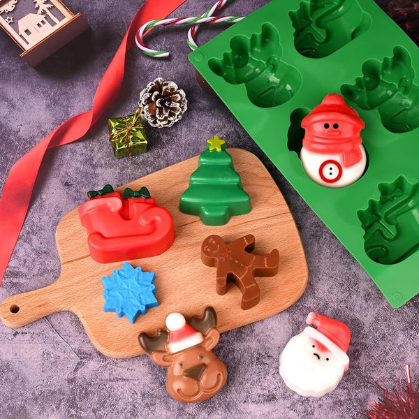 3-Pack Christmas Silicone Molds - Large Xmas Baking Mold for Mini Cakes Soap Chocolate Jello Candy Candles - Christmas Tree Santa Snowman Shape