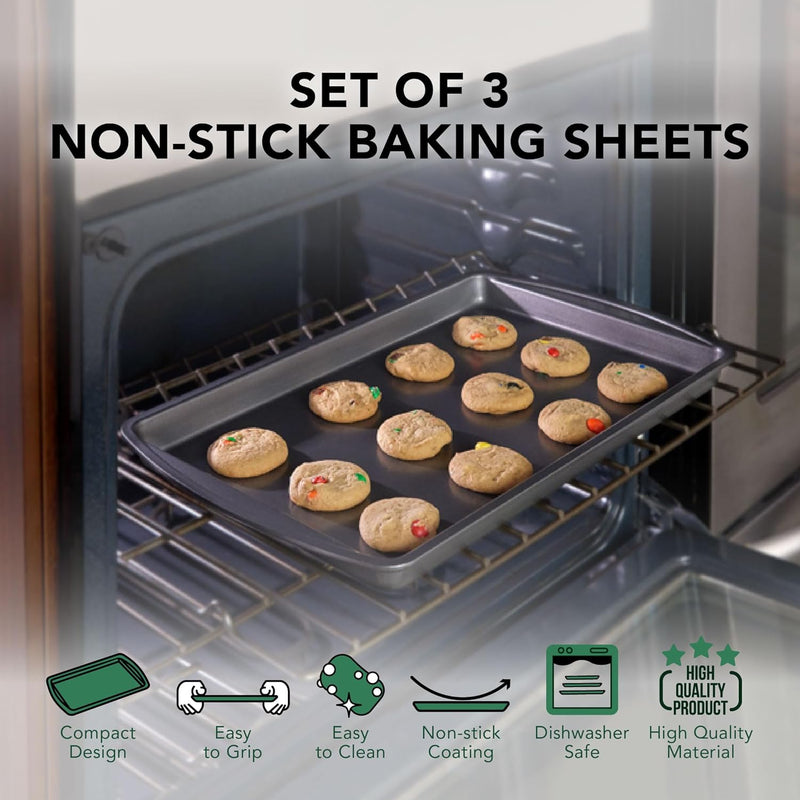 Non-Stick Baking Sheets Set of 3 - Oven  Dishwasher Safe