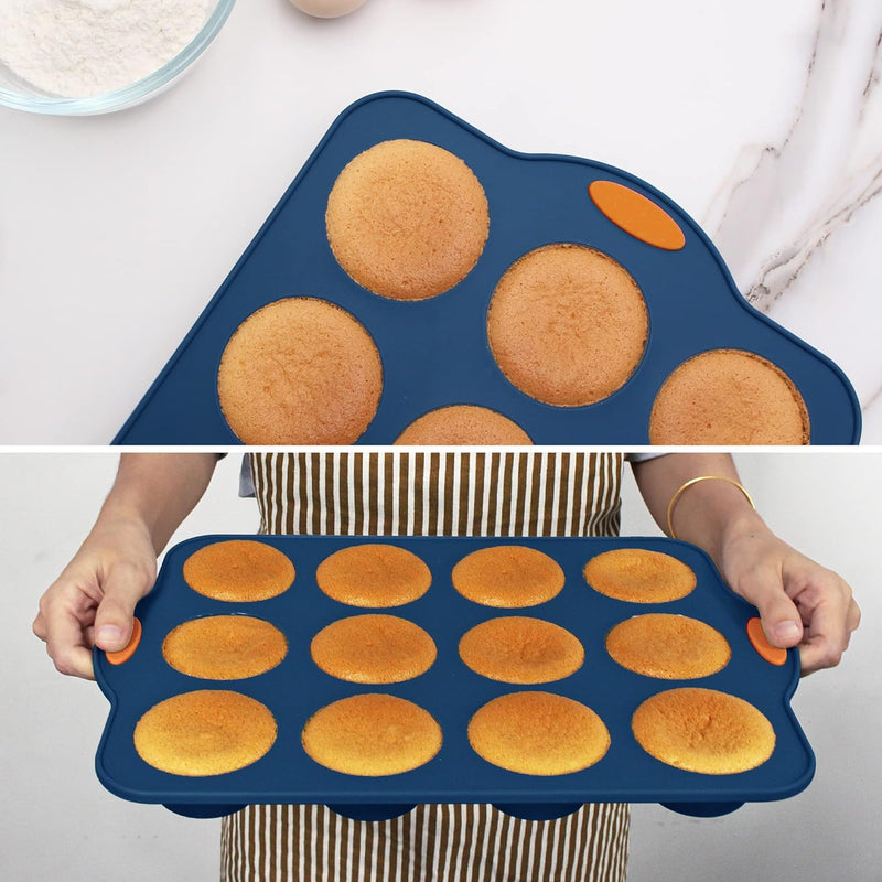 8-in-1 Silicone Baking Set - 6 Molds 2 Mats Cookie Sheet Cake Pan - Navy Blue