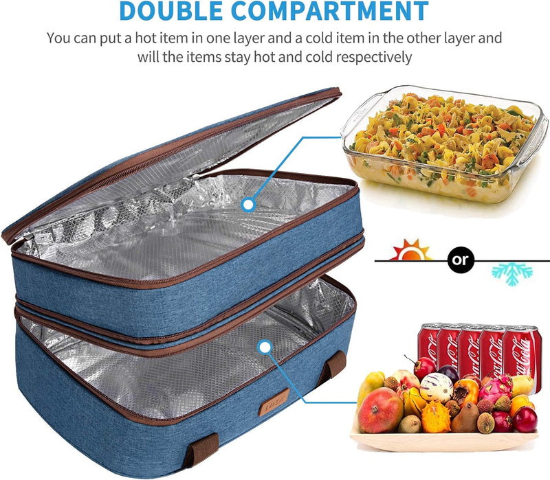 Insulated Double Decker Casserole Carrier - HotCold Food Expandable Grey