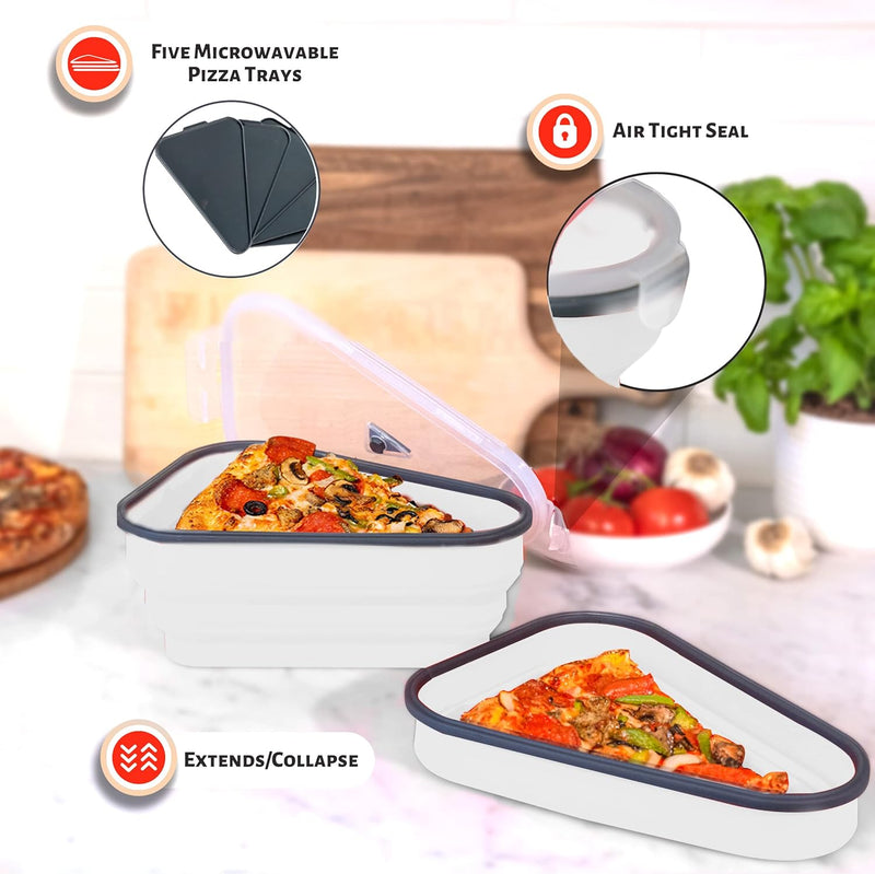 The Perfect Pizza Pack - Reusable Pizza Storage Container with 5 Microwavable Trays - BPA-Free Organizer for Space-Saving Red