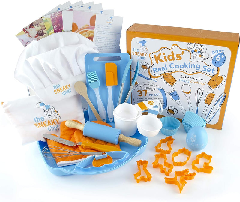 Sneaky Chef Kids Baking and Cooking Set - 37 Piece BPA-Free with Essential Utensils and Recipe Cards Ages 6