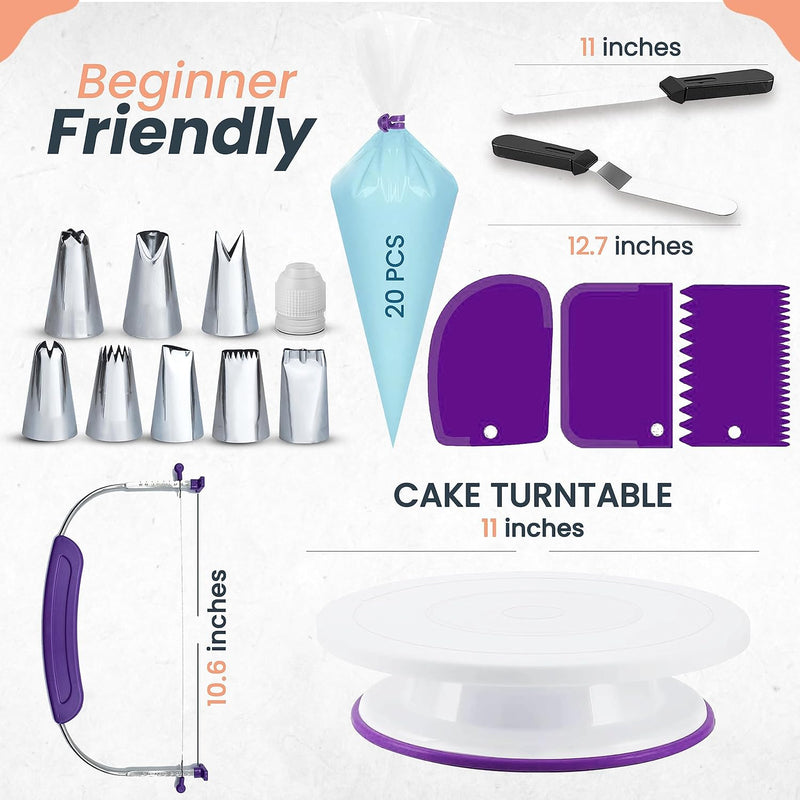 RFAQK 35PC Cake Decorating Supplies Kit with Turntable Tips Spatulas Scrapers and Ebook
