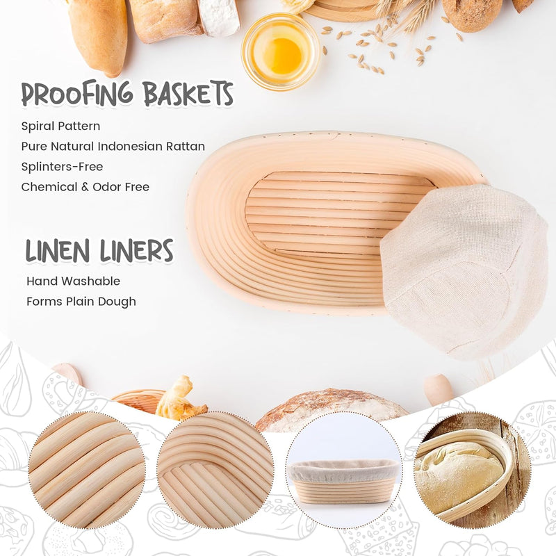 Bread Proofing Basket Set - Oval Round with Liners