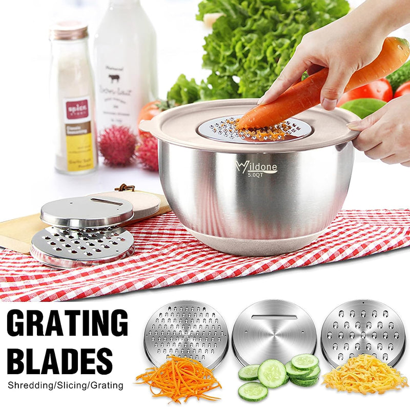 27-Piece Stainless Steel Mixing Bowls Set with Airtight Lids and Grater Attachments - Non-Slip Bottom Ideal for Mixing and Prepping Sizes 063QT-5