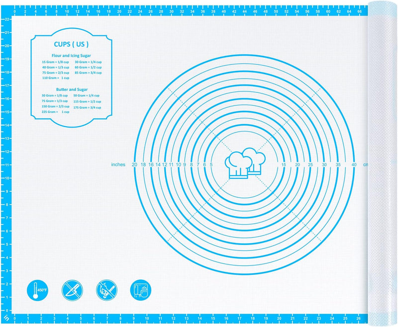 Extra Thick Silicone Baking Mat Non-Stick Large Sheet Mat with Measurement - Reusable for Baking and Dough Rolling