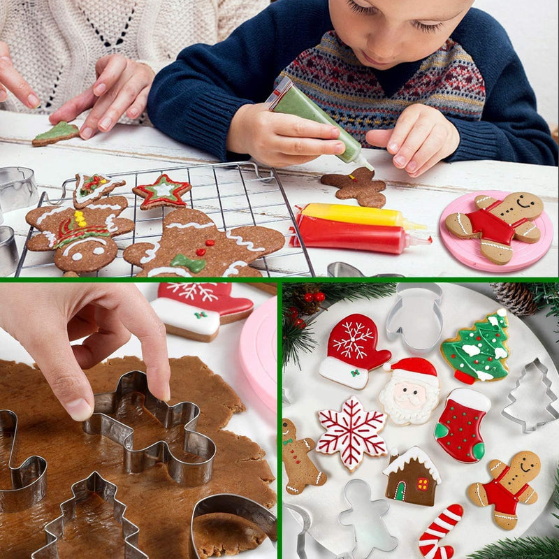 Large Holiday Cookie Cutters with Recipe Booklet - 425 Gingerbread Christmas Tree Snowflake Candy Cane Santa and Snow Man Shapes