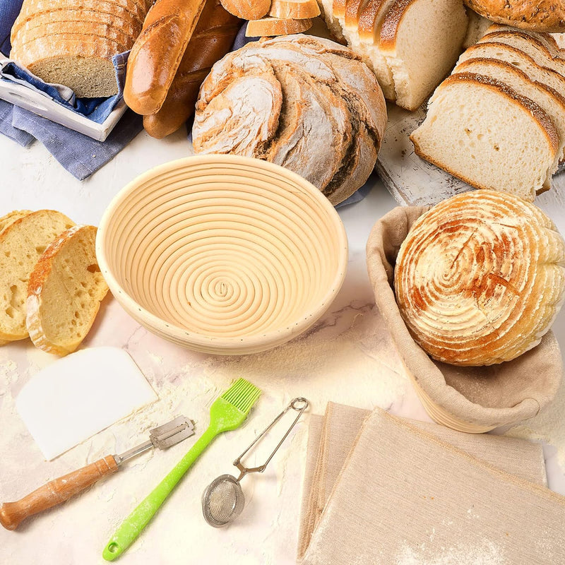 Sourdough Banneton Proofing Basket Set of 2 - Oval and Round Cane Baskets for Bread Baking