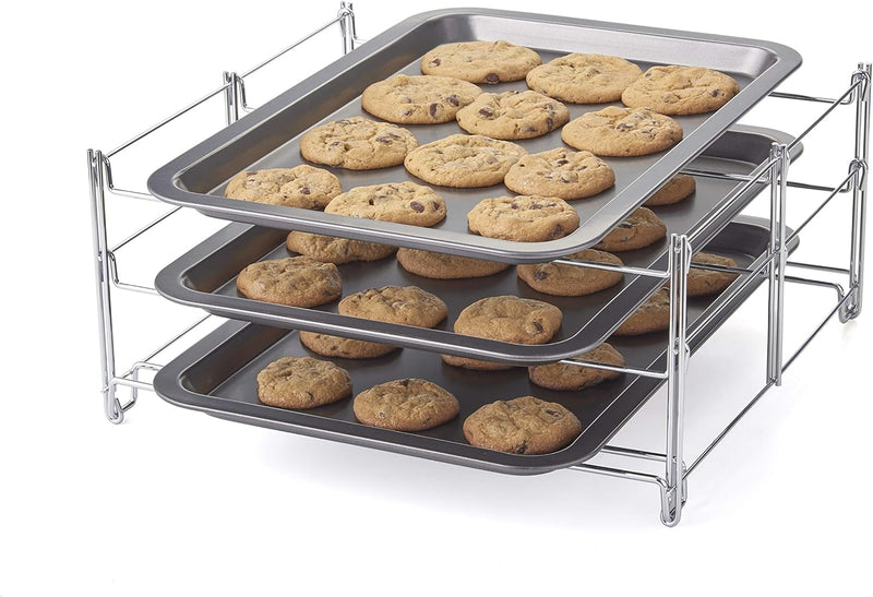 Nifty Oven Insert with Non-Stick Baking Rack and Roasting Pan Charcoal and Chrome