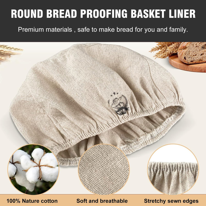 WALFOS 6-Pack Bread Basket Liner - 9 Round Banneton Cloth for Bread Proofing