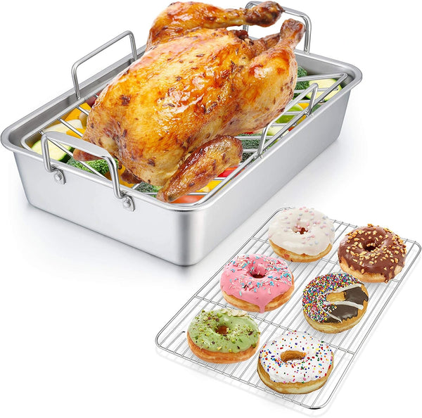 PP CHEF 8-Piece Stainless Steel Roasting Pan Set