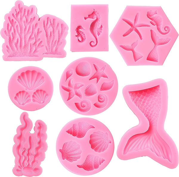 Mermaid Cake Mold - Includes Mermaid Shell Seaweed Coral Designs - For Cupcakes Candy Chocolate Fondant Polymer Clay Crafting and Cake Decoration