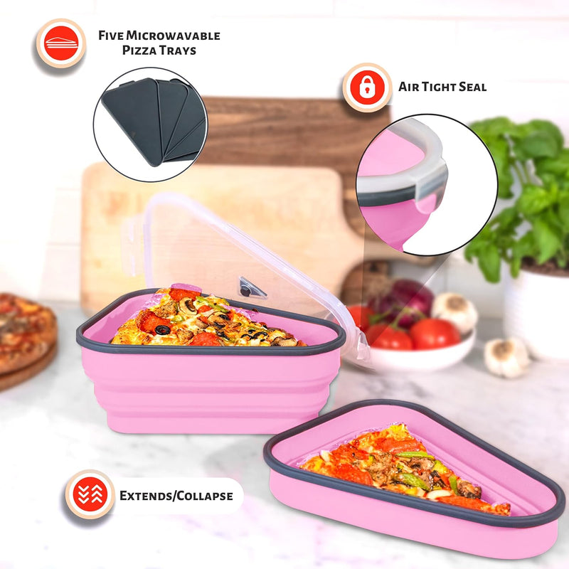 The Perfect Pizza Pack - Reusable Pizza Storage Container with 5 Microwavable Trays - BPA-Free Organizer for Space-Saving Red