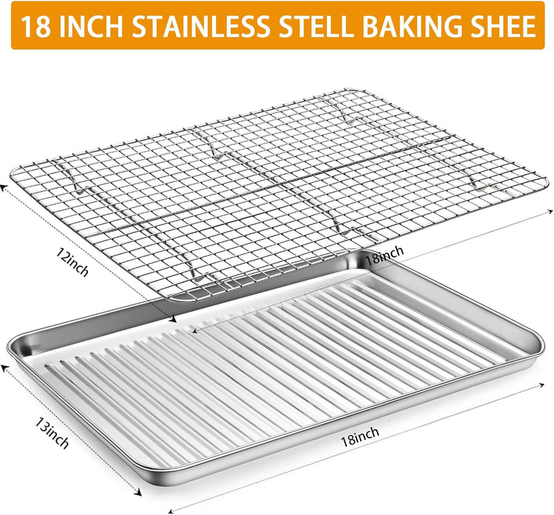 Stainless Steel Baking Sheet with Rack Set - Non Toxic  Heavy Duty - 16 x 12 x 1 Inch