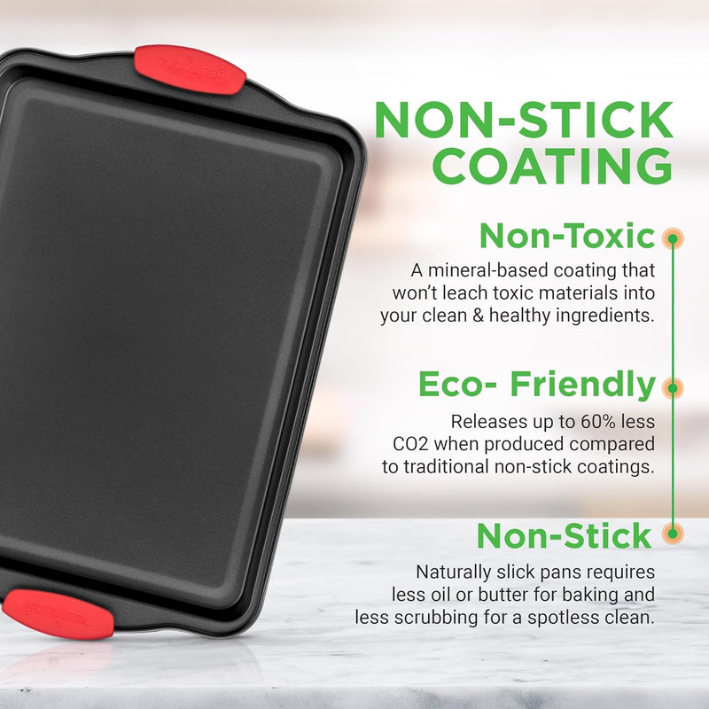 Non-Stick Baking Pan Set with Silicone Handles - Red 3-Piece by NutriChef