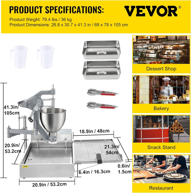 Commercial Donut Making Machine with 7L Hopper and 3 Sizes Molds 304 Stainless Steel Auto Fryer