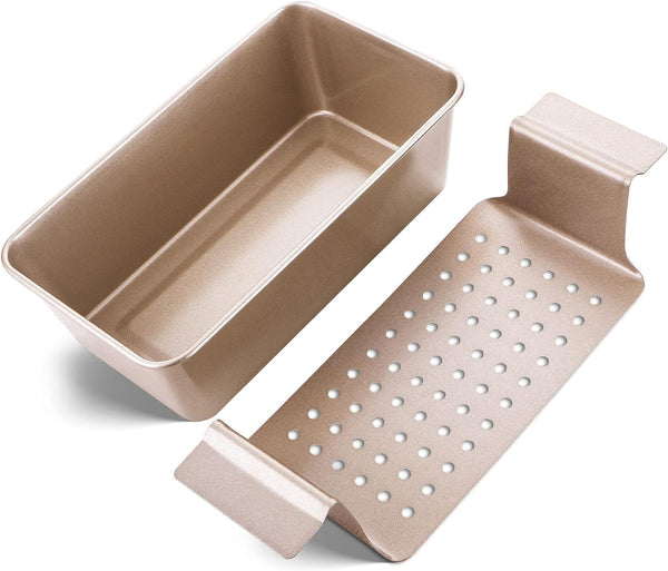 HONGBAKE Nonstick Meatloaf Pan with Drain Tray and Insert 9 x 5 Inches - Grey