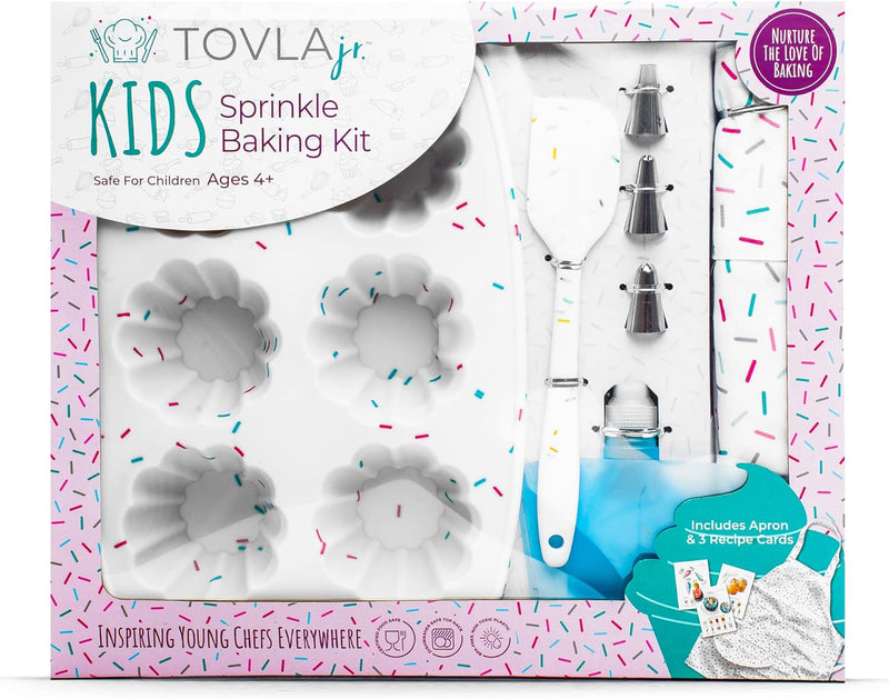 Tovla Jr Kids Baking Set - Cupcake Decorating Kit with Pan Tips Apron - Safe for Girls and Boys 4-12