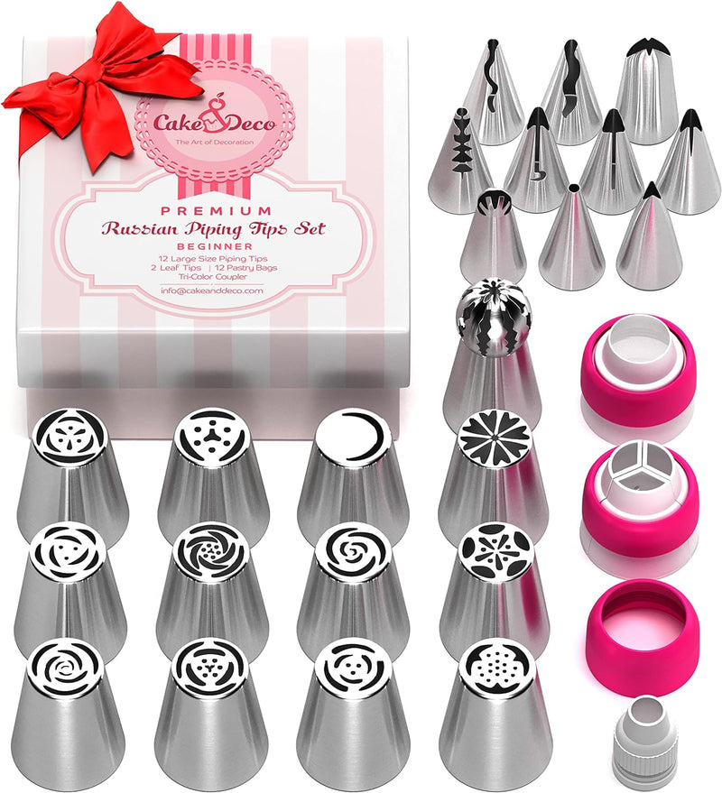 Russian Piping Tips - Complete Cake Decorating Kit with 36 Tulip Icing Nozzles