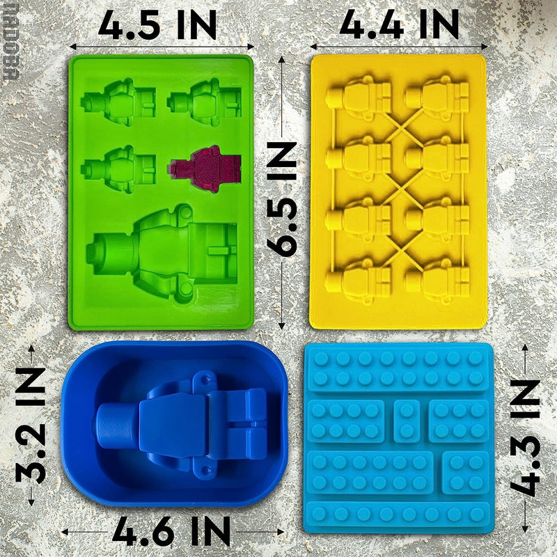 Building Block Candy Gummy Molds - 6Pcs Brick and Robot Shaped Silicone Mold Set