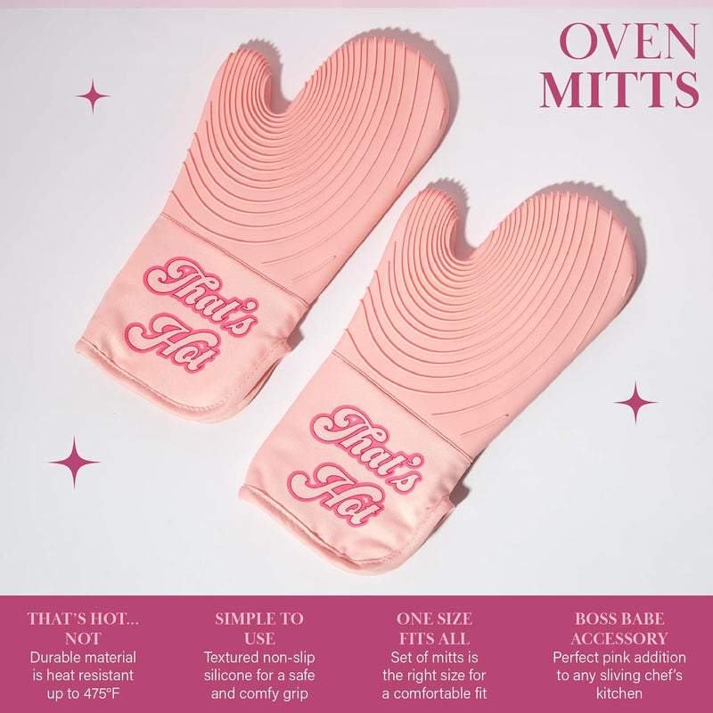 Paris Hilton That's HOT Pink Oven Mitt Set, Heat Resistant Pot Holders Featuring Non-Slip Textured Silicone Grips, 2-Piece Set, Pink