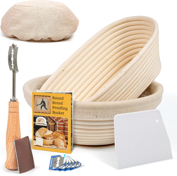 Bread Baking Supplies Set - RoundOval Banneton Baskets and Sourdough Baking Kit by Criss Elite