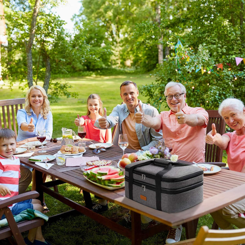 Insulated Double Decker Casserole Carrier - HotCold Food Expandable Grey