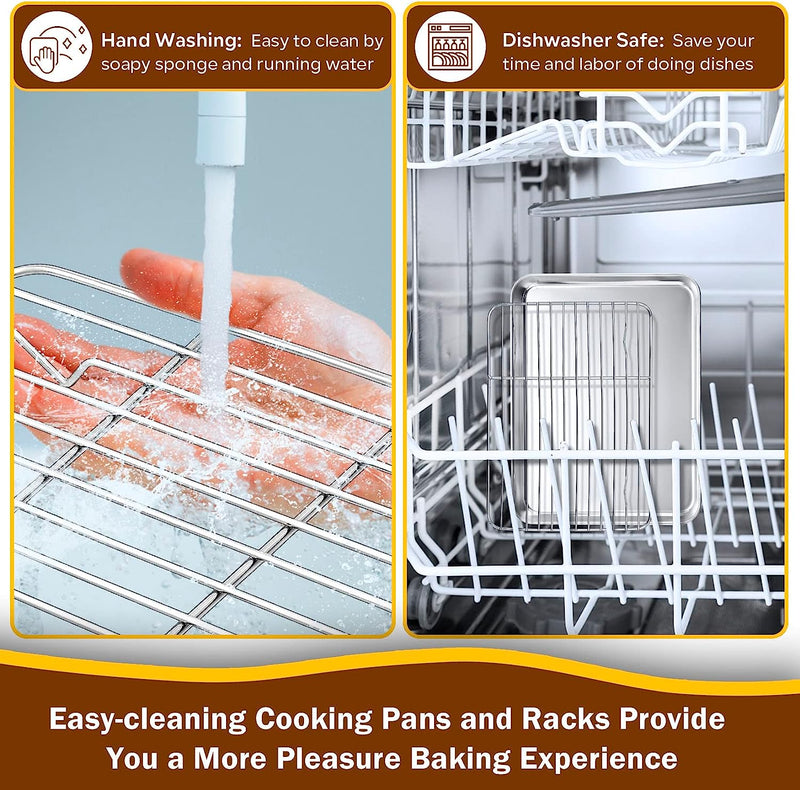 PP CHEF Baking Sheet and Rack Set - Stainless Steel 196 Cookie Sheet with Cooling Rack - Half Size - Dishwasher Safe