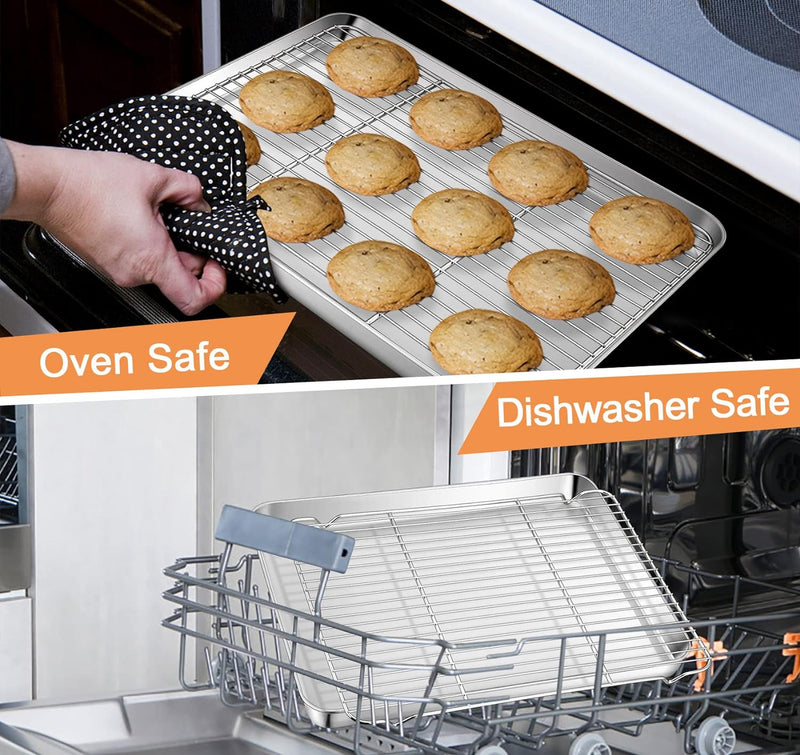 TeamFar Baking Sheet with Rack Set - Stainless Steel Cookie Pan and Cooling Rack Combo