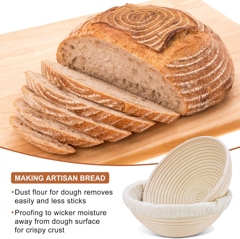 Sourdough Bread Banneton Proofing Basket Set - 9 Round for Artisan Baking