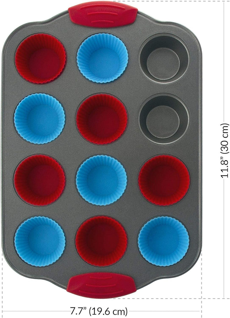 Non-Stick Silicone Muffin Pan - 12 Cups with Steel Frame - BPA Free  Non-Toxic