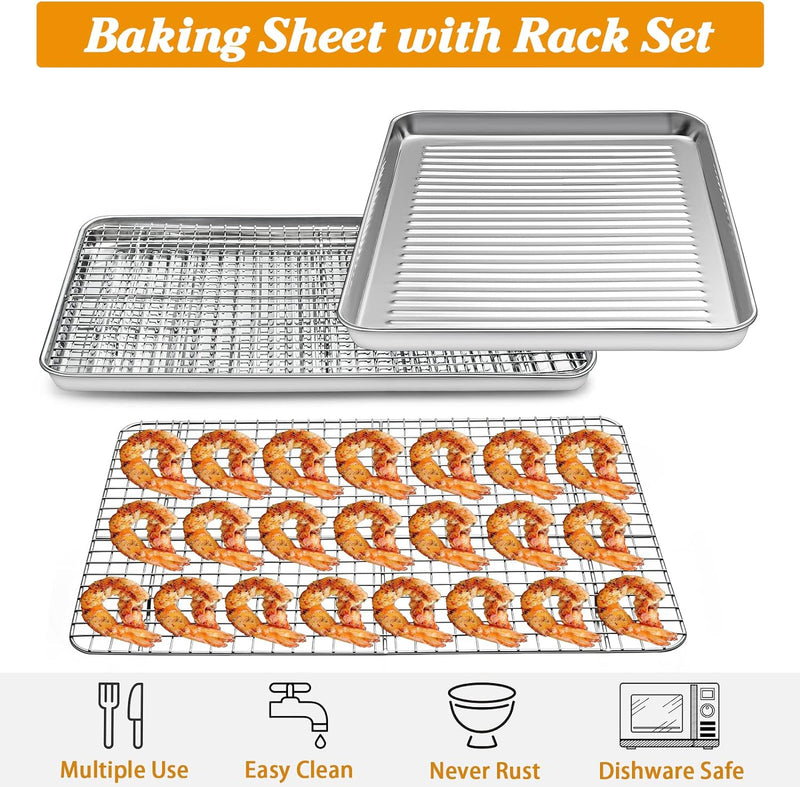 Stainless Steel Baking Sheet with Rack Set - Non Toxic  Heavy Duty - 16 x 12 x 1 Inch