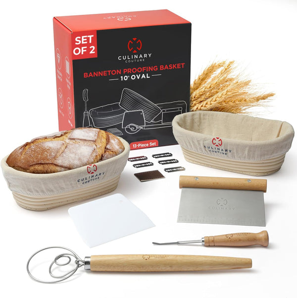 Sourdough Proofing Basket Set with Scraper Lame Whisk and Blades - Complete Starter Kit