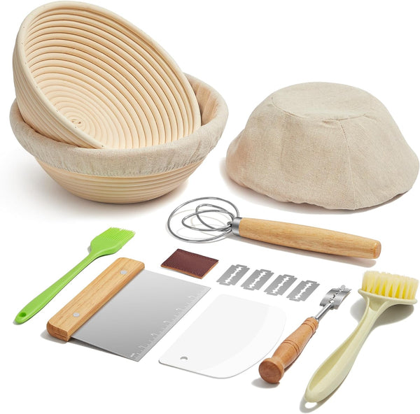 Sourdough Baking Kit - Round Proofing Basket Set with Tools and Accessories
