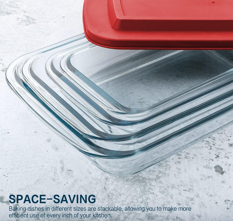 8-Piece Deep Glass Baking Dish Set with Lids - Rectangular Bakeware for Lasagna Cooking Storage - Gray