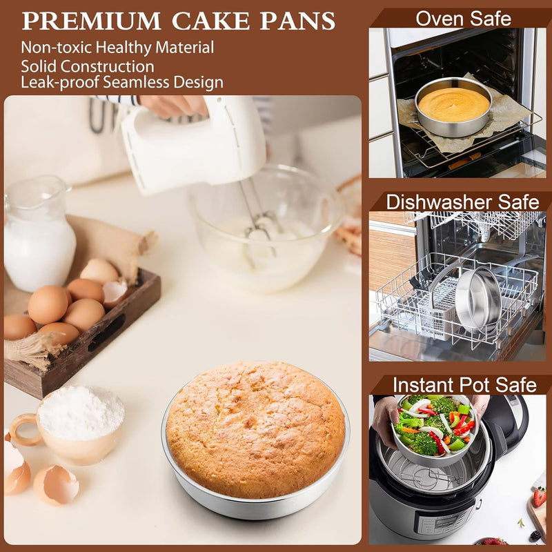 PP Chef 4 Stainless Steel Baking Pan Set for Mini Cakes Pizzas and Quiches - Non-Toxic Leakproof and Easy to Clean