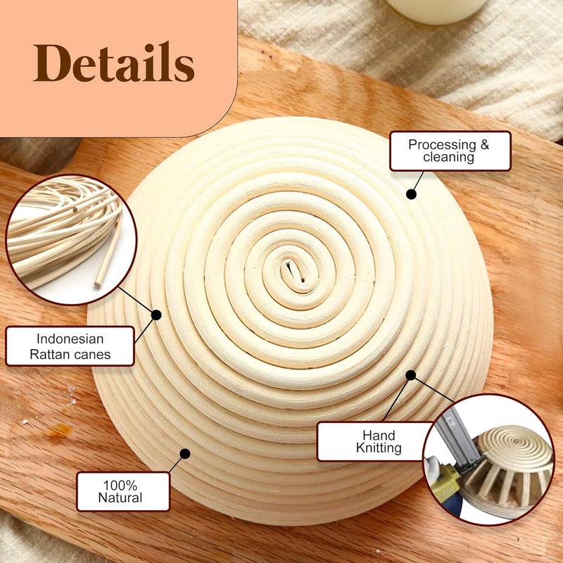 Bread Proofing Basket Set with Sourdough Bread Making Tools - 9 Inch Round and 10 Inch Oval Banneton Bowl Kit