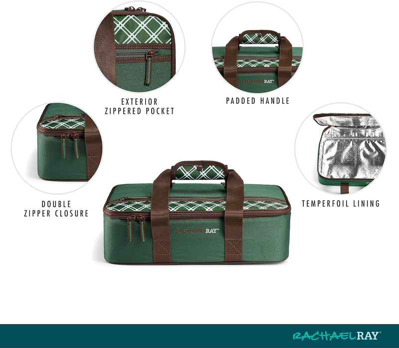 Rachael Ray Reusable Insulated Carrier - Perfect for HotCold Foods - Forest Green