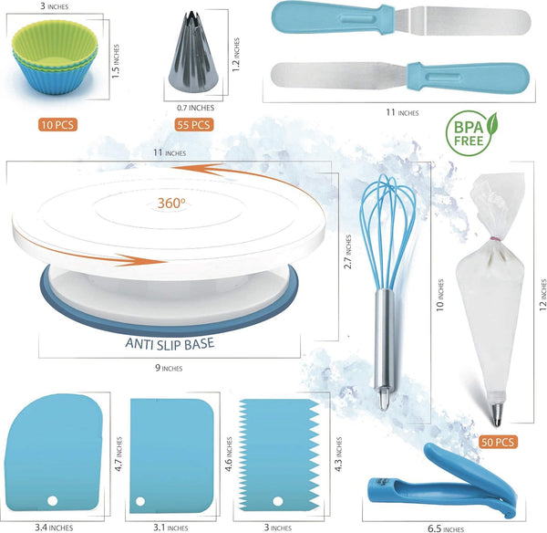 Professional Cake Decorating Kit - 136 Pcs Cake Baking Supplies with Decorating Tools Muffin Cups and Turntable