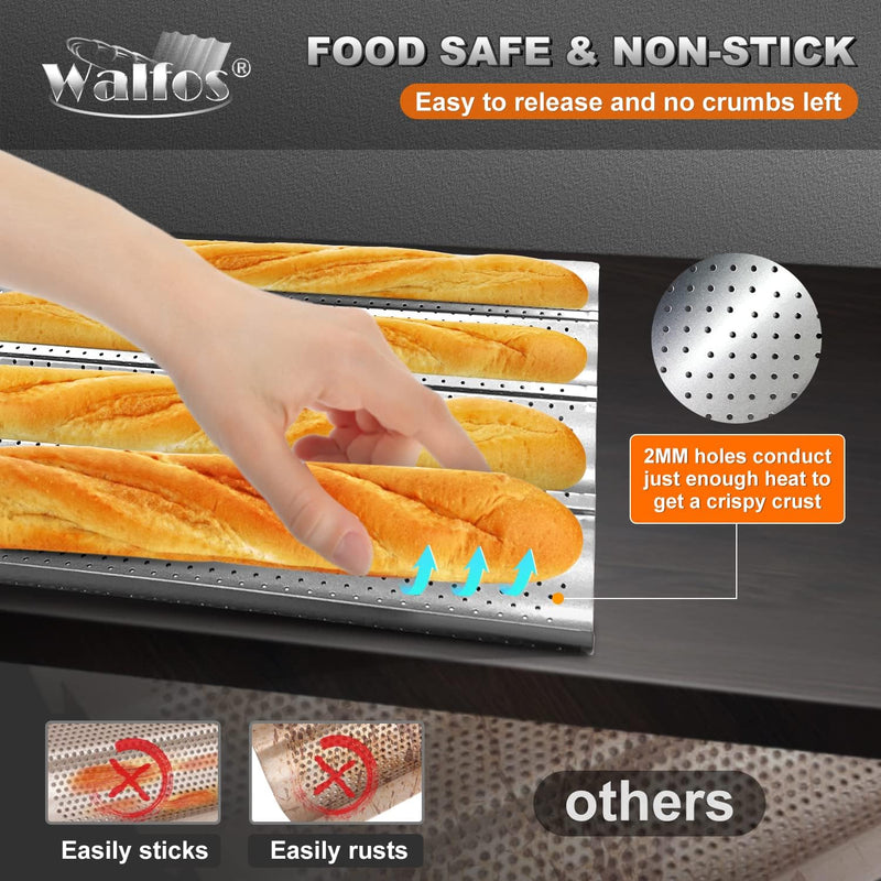 Non-stick French Baguette Bread Pan with Proofing Cloth - 15X13 Loaf Mold