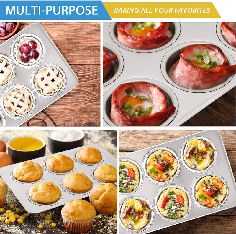 Stainless Steel 6-Cup Muffin Pan Set - Non-toxic  Dishwasher Safe - Regular Size