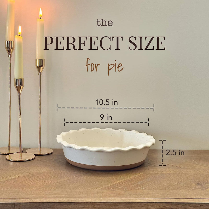 Modern Farmhouse Ceramic Pie Pan - Deep Fluted Dish for Baking - Vanilla White