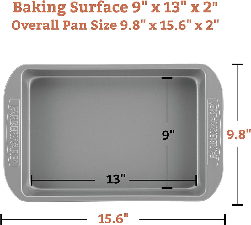 Farberware Nonstick Bakeware Cake Pan with Lid - 9x13 Inches Gray