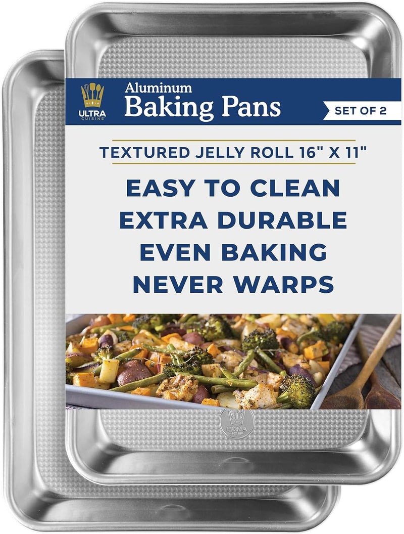 Professional Quarter Sheet Baking Pans - Set of 2 Aluminum Cookie Sheets - Rimmed 9x13-inch for Baking and Roasting